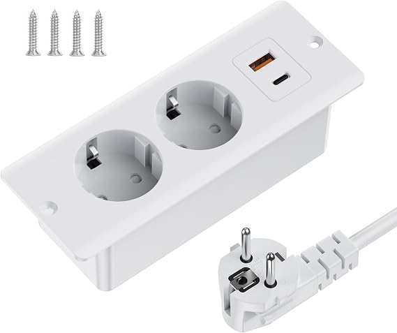 Retractable Socket 2-Way for Table Top with USB C PD 20 W
