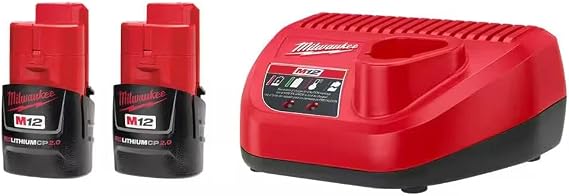 Milwaukee 48-11-2420 (2) M12 REDLITHIUM 2.0 Compact 12V Batteries & M12 Lithium-ion Battery Charger (48-59-2401) KIT