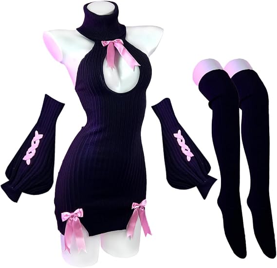 KORURACLUB Hollow Out Sweater Dress Cosplay Lingerie Set