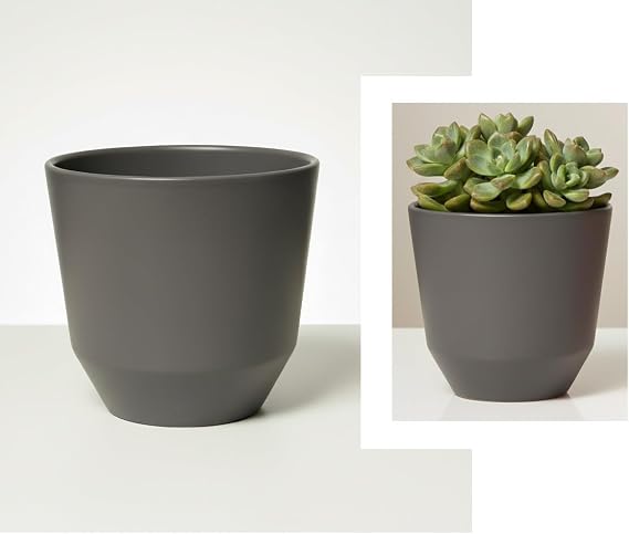2you 2 Pack Ceramic GREY Plant Pots 13cm Medium Planter Indoor Home Fits 12cm Pots with No Holes • Decorative Flower Pot • Modern Home Décor Garden Planter • Grey Ceramic Nursery Pot