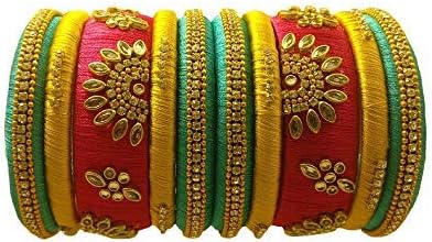 Designer Silk Thread Matching Bangle Set Bridal Wedding Chuda Indian Traditional Fashion Jewellery for Women and Girls, 2.4, Silk