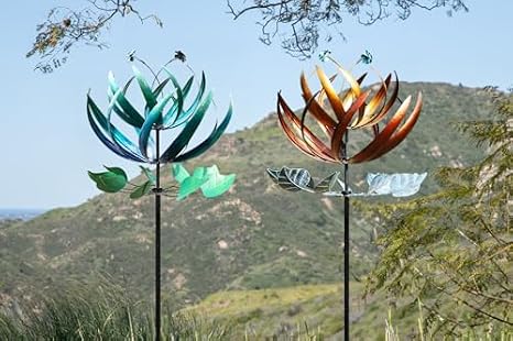 LimeHill Blue Lotus Wind Spinner and Copper Teal Lotus Wind Spinner