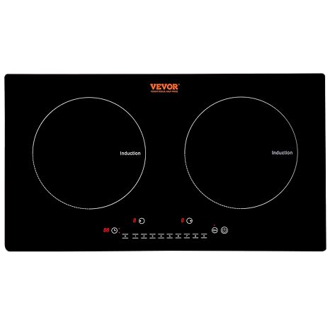 VEVOR Built-in Induction Electric Stove Top 24 Inch,2 Horizontal Burners Electric Cooktop,9 Power Levels & Sensor Touch Control,Easy to Clean Ceramic Glass Surface,Child Safety Lock,110V