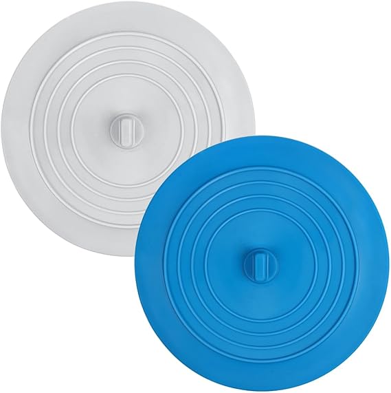 2 Pcs Tub Stopper, Silicone Bath Stoppers, 15.3cm Leak-Proof Drain Stopper, for Sink & Basin Versatile Plug Cover for Kitchens, Bathrooms and Laundries(Blue,White)