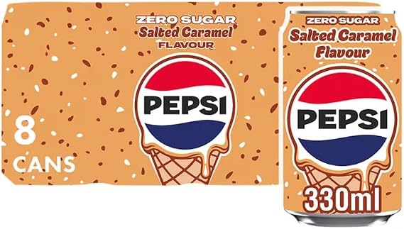 Pepsi Carbonated Soft Drink | Classic Cola Refreshment for Every Occasion (Pepsi Zero Sugar Salted Caramel Flavour 8 x 330ml)