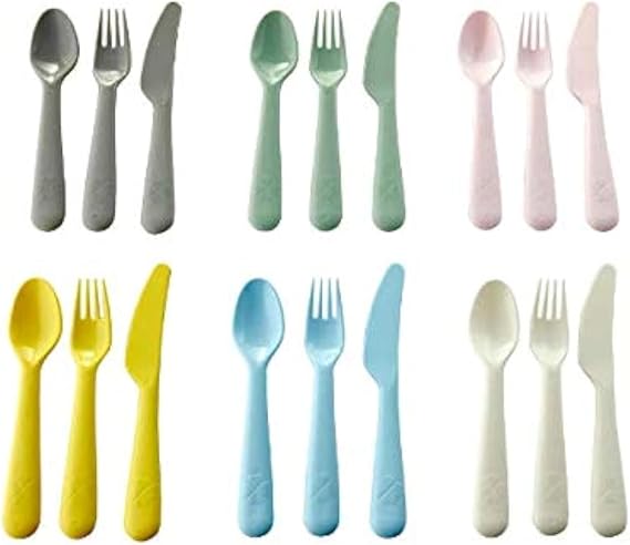 Ikea Plastic 18-Piece Cutlery Set Mixed Colours, Set of 6 Sppon, 6 Fork and 6 Knife