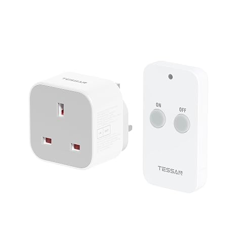 TESSAN Remote Control Plug Socket UK with 30m Operating Range | Wireless Light Switch for Indoor String Lights, Lamps for Home Appliances, White