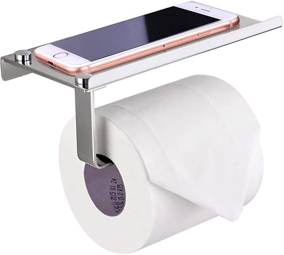 Toilet Paper Holder,Bathroom Tissue Holder with Mobile Phone Storage Shelf