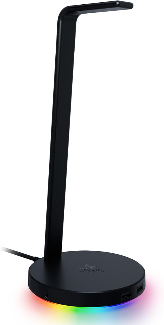 Razer Base Station V2 Chroma Headphone Headset Stand Holder, Black | Chroma RGB Lighting, Taller Stand & Anti-slip Ledge, USB Charging Ports, Anti-Slip Rubber Base, 3.5mm Port + Built-in DAC