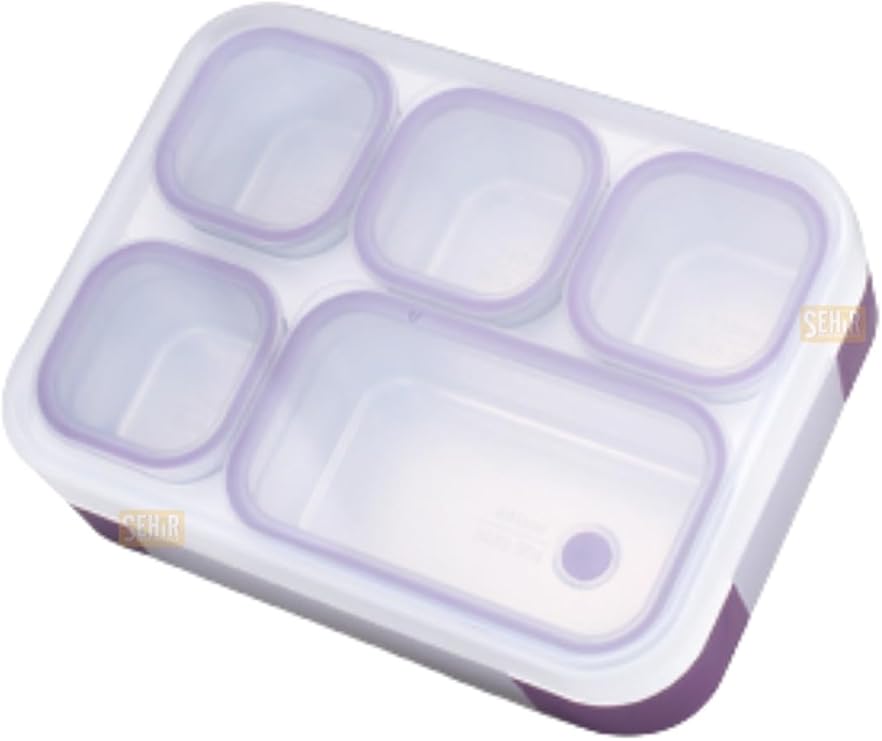Vagonlife Bento 1000ml Lunchbox Tek Katlı 5 Bölmeli Çelik Sefer Tası Yemek Kutusu (Mor)