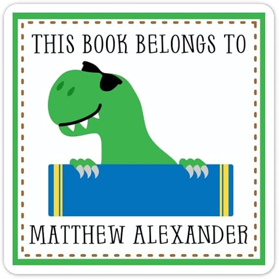 Custom Book Belongs To Labels, Dinosaur Book Belongs To Stickers, Dino Bookplates (2 inch square, 40 count)