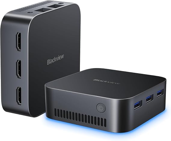 Blackview MP80 W-11 Pro Mini PC 16GB DDR5 RAM 512GB M.2 SSD, Supports Dual LAN, 3 * HDMI 4K UHD, Intel 12th N95 (up to 3.4 GHz) Mini Desktop PC,5G Wifi, for Office/Business/Home