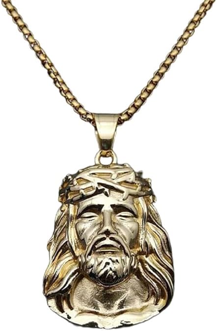 Jesus Pendant, Jesus Necklace for Men, Christ Jesus Head Necklace Jesus Religious Jewelry, Catholic Jesus Charm Necklace Stainless Steel Religious Jesus Pendant Necklace for mens