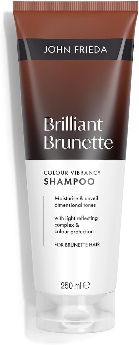 John Frieda Brilliant Brunette Colour Vibrancy Shampoo 250ml. Brown Hair Care with Tone Depositing Support for Rich Shine and Brunette Hair Routine