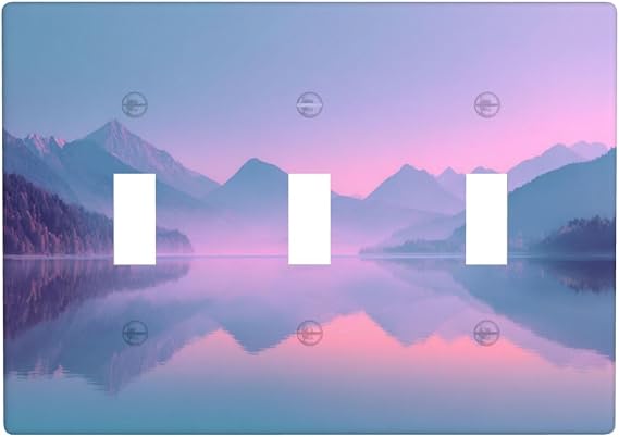 Dreamy Winter Landscape Reflecting Pastel Mountains Light Switch Covers 3 Gang Triple Toggle Wall Plate Switchplate Electrical Faceplate For Bathroom Kitchen Bedroom Decor
