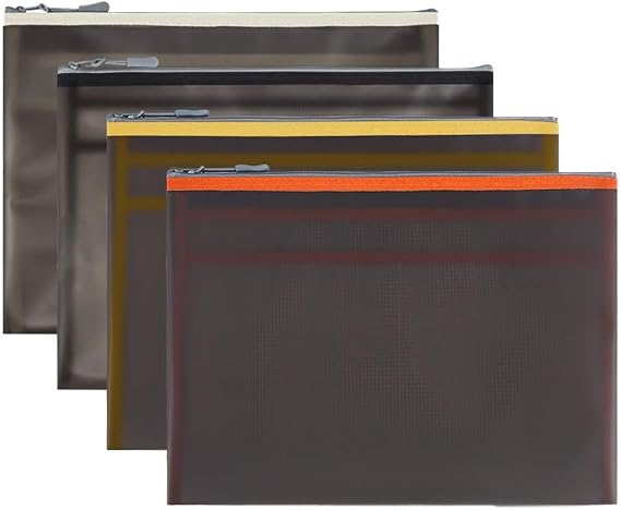 4 Pack A4 Plastic Wallets Folders Zipped Document Wallets File Folders A4 Large Capacity Document Folders PocketsWaterproof Travel Storage Pouch School Book Bag EnvelopesFile Bag