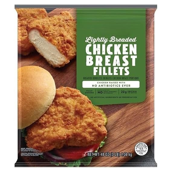 Lightly Breaded Chicken Breast Fillet , Fully Cooked Crispy Chicken Fillets, Frozen Breaded Chicken Breast, Quick & Easy Meal, Oven & Air Fryer Ready , Perfect balance of tender chicken with a light, crunchy coating , Ready in minutes using oven or air fryer [ 48 oz , 3 lb ]