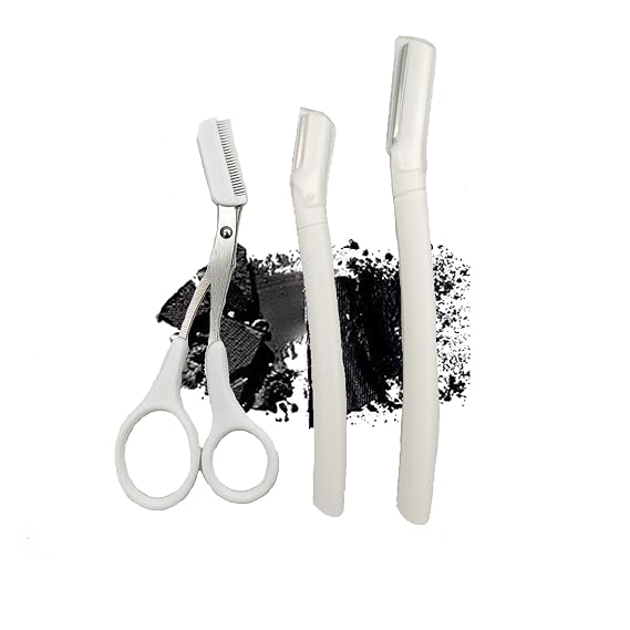 Eyebrow Razors Sets, 2PCS Razor with Protective Cover, 1PCS Scissor, Facial Hairs Peach Fuzz Removal, Face Shavers (White)