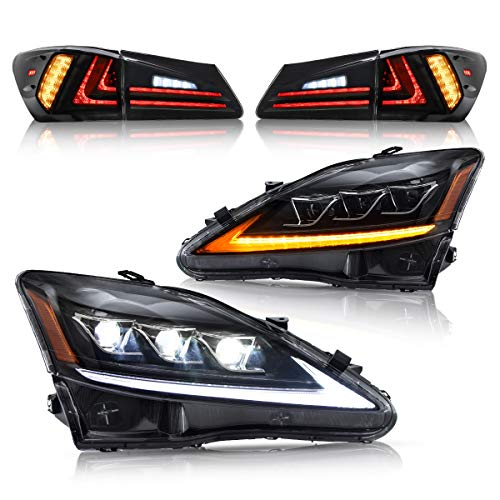 VLAND Led Headlights and Tail Lights Compatible with Lexus IS250 IS350 IS220d 2006-2012, ISF 2008-2014 NOT Fit IS250C IS350C Amber Headlamps Smoke Rear Lamp Assembly