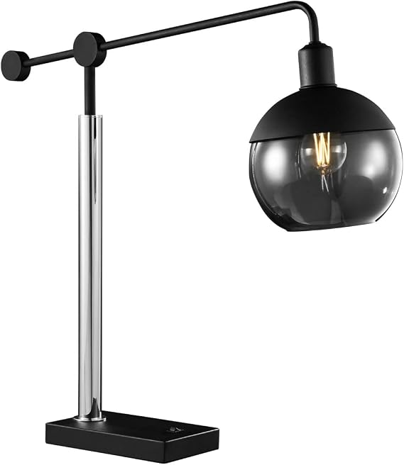 Contemporary Owen Table Lamp Black Metal Frame & Base Modern Desk or Bedside Light 24.5" Height for Indoor Use