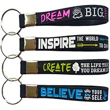 (12-Pack) Dream, Believe, Inspire, Create - Motivational Quote Keychains Silicone Inspirational Gifts and Party Favors