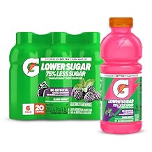 Gatorade Lower Sugar Electrolyte Sports Drink, Rain Berry, 20 fl oz Bottles, (6 Pack), 75% Less Sugar, No Artificial Flavors, No Artificial Sweeteners, No Artificial Colors, Hydration