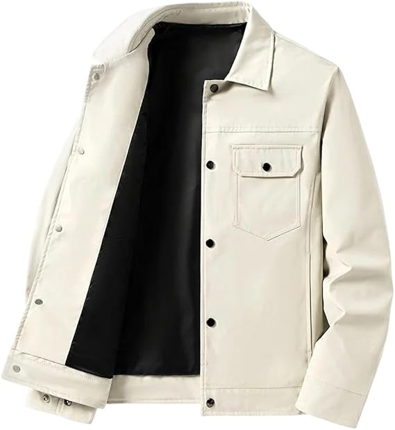 Hdhdeueh Mens Fall Solid Color Casual Jacket Turn-Down Collar Single-Breasted Outdoor Outerwear Top