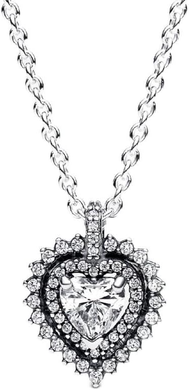 PANDORA Sparkling Heart Halo Pendant Necklace, 17.7"