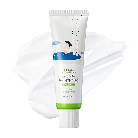 ROUND LAB Birch Juice Mild-up UV LOCK SPF 50+, Zinc Oxide Sunscreen, broad spectrum, lightweight, oil control for Sensitive Skin, Korean Sunscreen 1.69 Fl Oz | Zinc Oxide Sunscreen, Broad Spectrum, Lightweight, Oil Control, For Sensitive Skin, Protector Solar, Korean Sunscreen