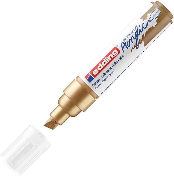 edding 5000 acrylic marker broad - gold - 1 waterproof acrylic paint marker - chisel tip 5-10 mm - acrylic paint pens for drawing on canvas, art paper and wood - acrylic markers for pebbles