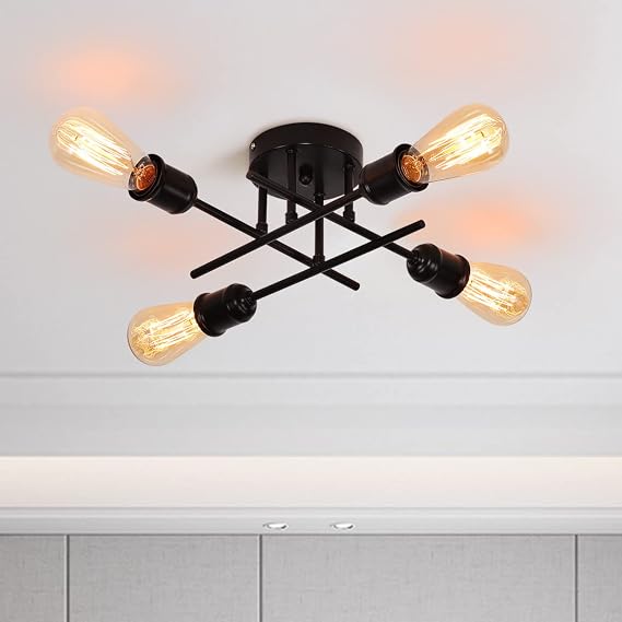 Qcyuui 4-Light Black Semi Flush Ceiling Light, E27 Sputnik Chandelier [Energy Class F]
