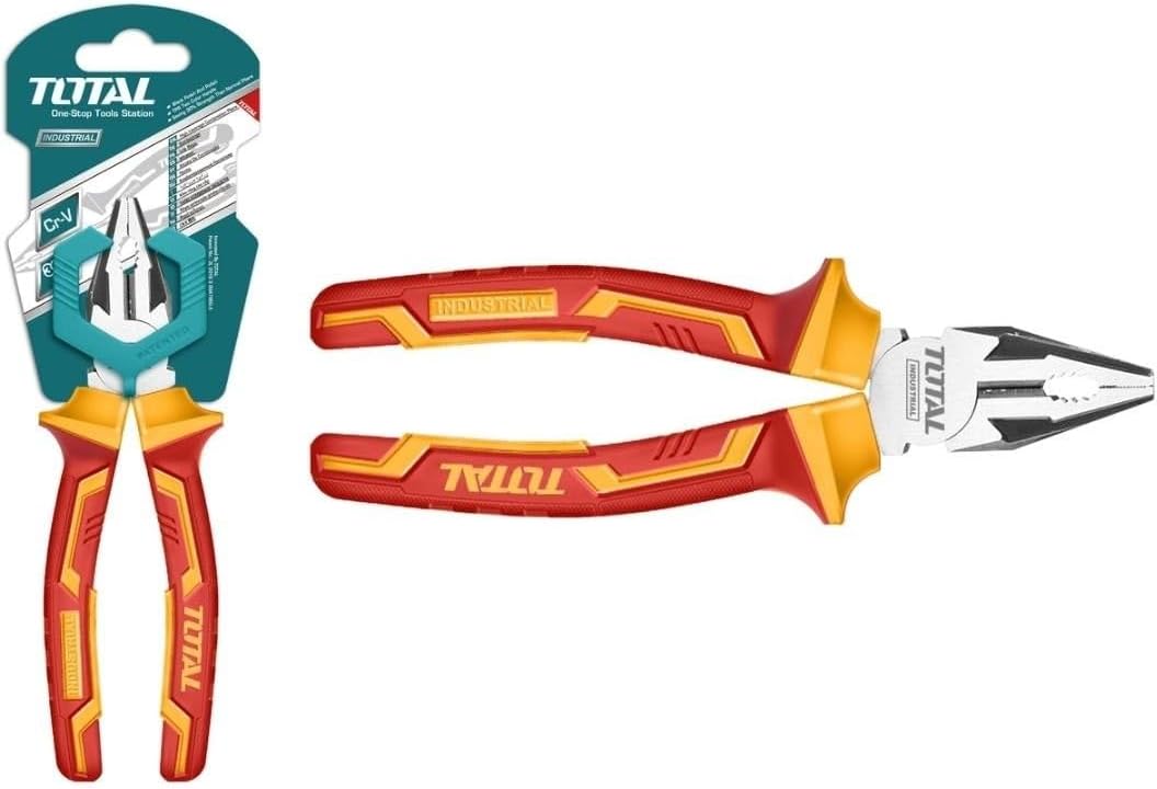 TOTAL - Isolierte Universalzange - Chrom-Vanadium - VDE-Zertifikat - Ideal für Elektriker und Elektroprojekte - Maße: 180 mm