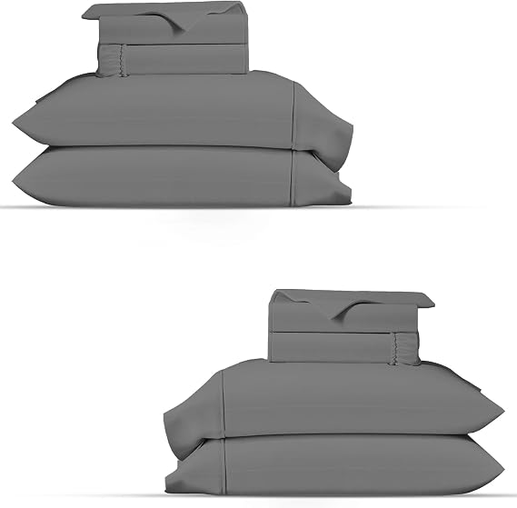 TEXAS LINEN CO. 100% Organic Cotton Percale Sheets Twin Size Pack or 2 - Soft, Crisp & Cooling Organic Cotton Sheets Twin Size (6 PC, Dark Grey), Dorm Room Percale Weave Bed Sheet Set, GOTS Certified