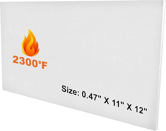 Ceramic Fiber Board Insulation, 2300F Rated, 0.47" x 11" x 12" | Fireproof Insulation Board for Fireplace, Boiler, Furnace, Oven Insulation