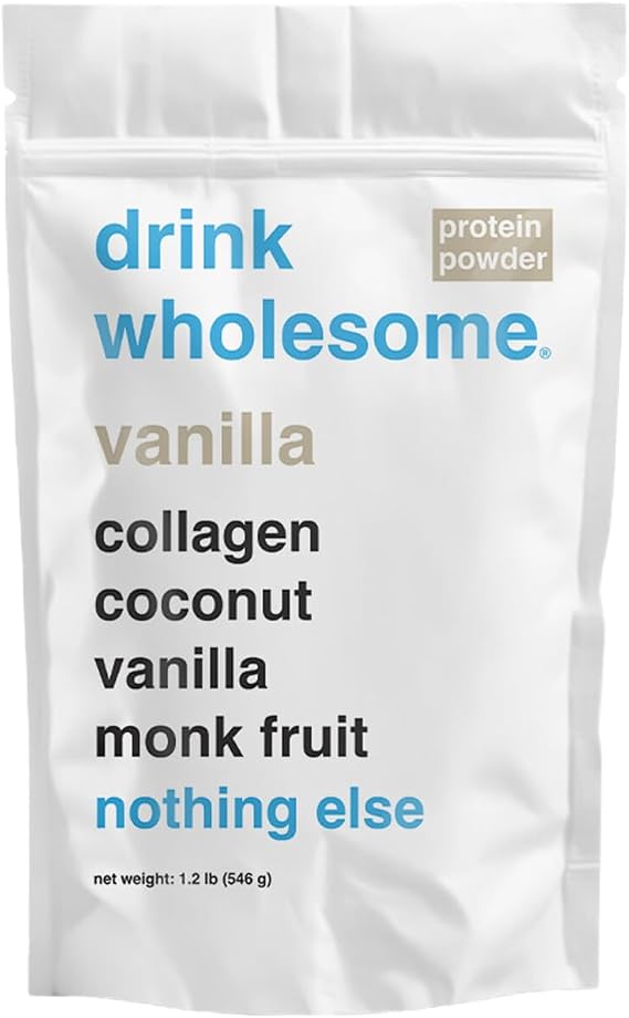 drink wholesome Vanilla Collagen Protein Powder for Sensitive Stomachs | Minimally-Processed, Whole-Food Protein | Additive-Free, Dairy-Free, Gluten-Free | Low FODMAP