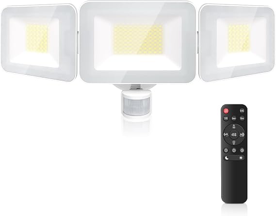 MEIKEE 100W LED Motion Sensor Flood Light | 9600LM 6500K IP66 Waterproof, 3 Adjustable Heads Outdoor Security Lighting, Garage Yard Garden Porch Entryways Lights
