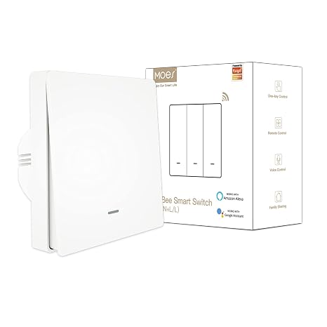 MOES ZigBee Smart Wall Light Switch, No Neutral Wire Required/Neutral Optional 2-in-1 Design, No Capacitor Needed, Tuya ZigBee Hub Required, 1-Gang White