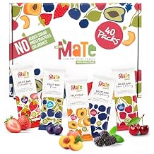 Mate Fruit Bars Variety Pack (40 Pack) - 100% Natural Real Fruit Snacks for Adults and Kids, Healthy Snacks, Fruit Leather. Gluten-Free, Vegan, Kosher, No Added Sugar, No Preservatives and No Colorant (Strawberry, Blackberry, Peach, Sour Cherry, Plum)