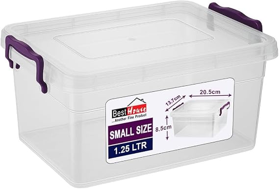 Best House Small Storage Boxes Bins with Lids - Pack of 1 - Heavy Duty Storage Containers, Clear Plastic Container Boxes Use for Home, office, Kitchen, Toys and Goods (1.25 Litres)