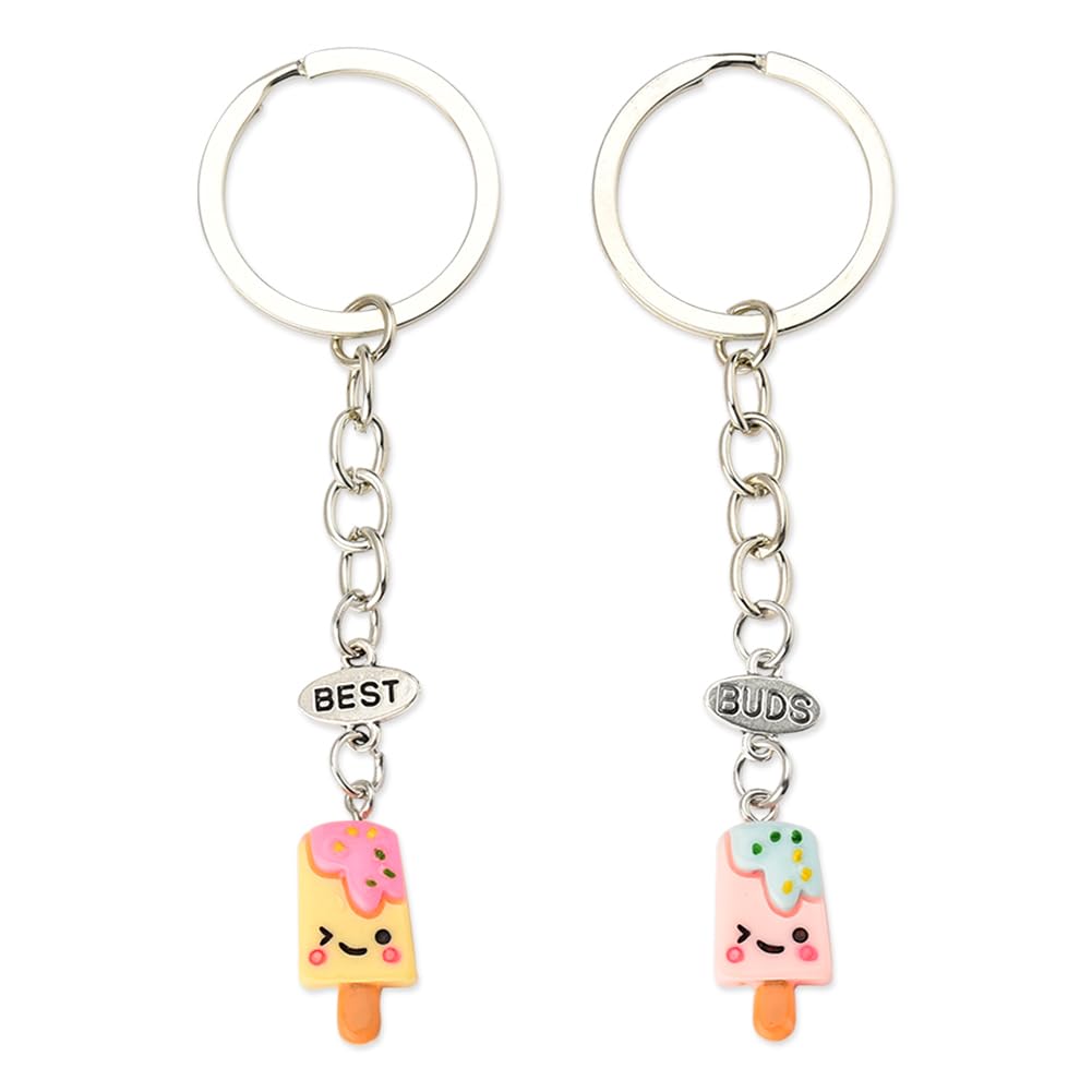 Ice Cream Keychains Gifts for Women Teen Girls 2 Pcs Best Buds Gift Keychain for Her Friendship Birthday Gift for Friends Sisters Bestie Cute Best Friends Keychain Charms