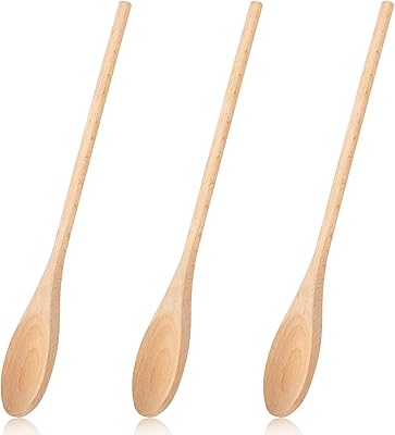 3 PCS Wooden Spoons for Cooking, 12 Inch Long Handle Made of Natural Beechwood, Cooking Mixing Oval Spoons to Baking, Stir Meals, Tasting Stirring Food