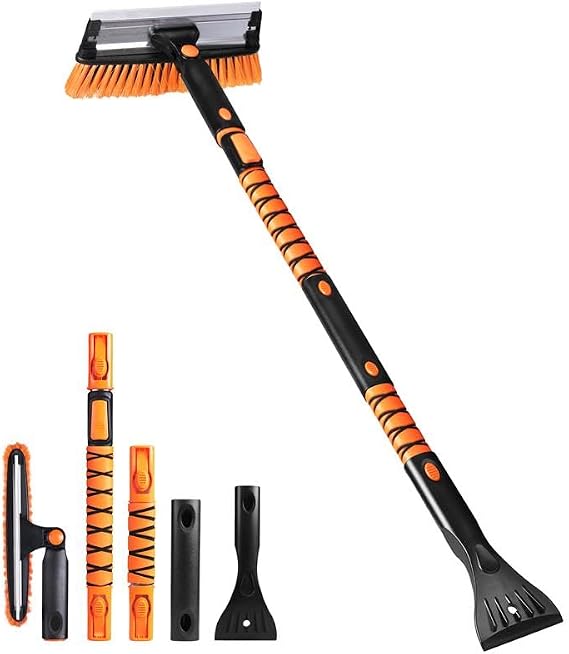 EcoNour 49" Extendable Squeegee Snow Brush and Ice Scraper for Windshield