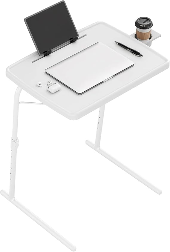 Folding TV Tray Table 6 Height 3 Tilt Angle, White
