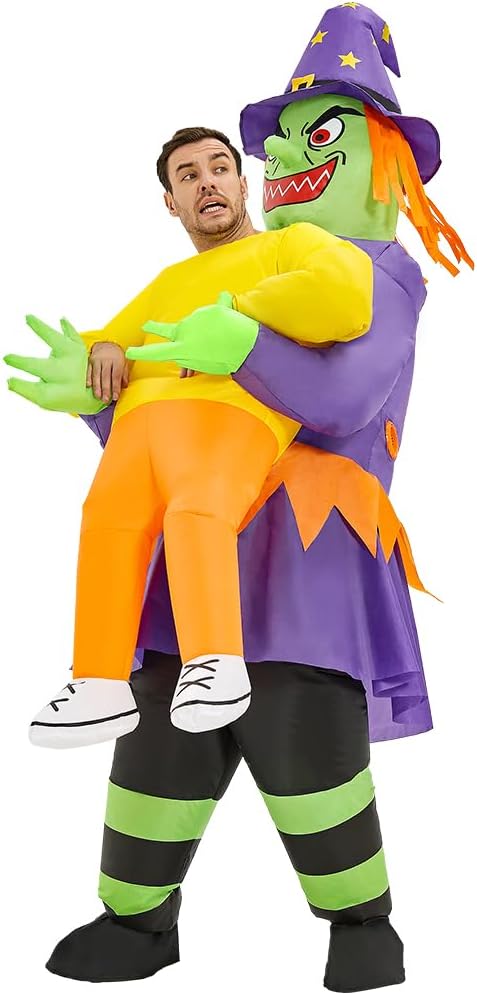 JUROSAICA Inflatable Witch Costume Adult Blow Up Suit Funny Halloween Costume Women Men Teens Cosplay Party