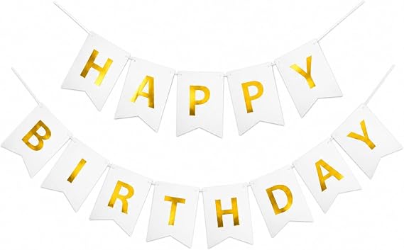 Letjolt White Golden Happy Birthday Banner Party Decorations 13 Pcs | Sparkle Bunting Signs Party Supplies for Birthday Party Nursery Decoration
