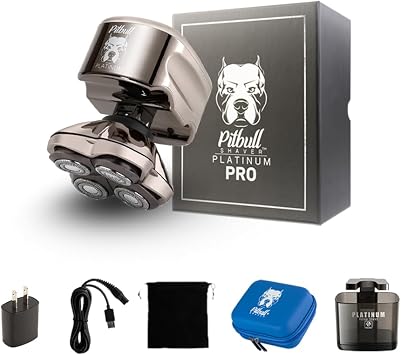 Skull Shaver Pitbull Platinum PRO Head & Face Shaver Kit - Cordless Electric Shaver - Wet & Dry Shaving Capabilities - with Travel Case, USB Charging Cable & Rinse Stand