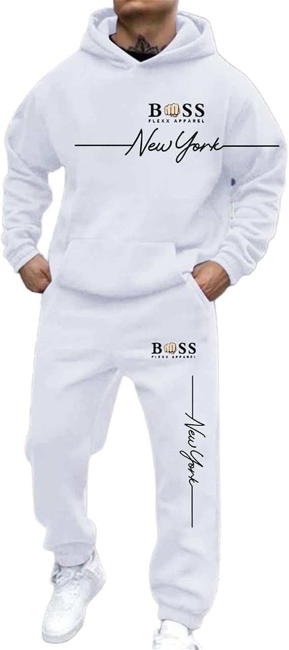 Men's 2 Piece Tracksuit Set Athletic Hooded Sweatshirt and Joggers