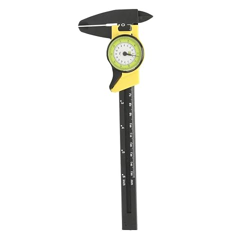 6 Inch Vernier Dial Caliper, 0-150mm Plastic Dial Caliper Vernier Caliper DIY Tools 0.1mm Read Value Imperial Standard(Yellow (English))
