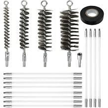 Qivine 16FT Chimney Sweep Brush Kit 18Pcs, Pellet Stove Cleaning Brush Kit, Chimney Cleaning Wire Brush with 12 Flexible Rods Bristles 3/5" 1" 1-3/5" 2" for Power Drills Auto Parts Tubes