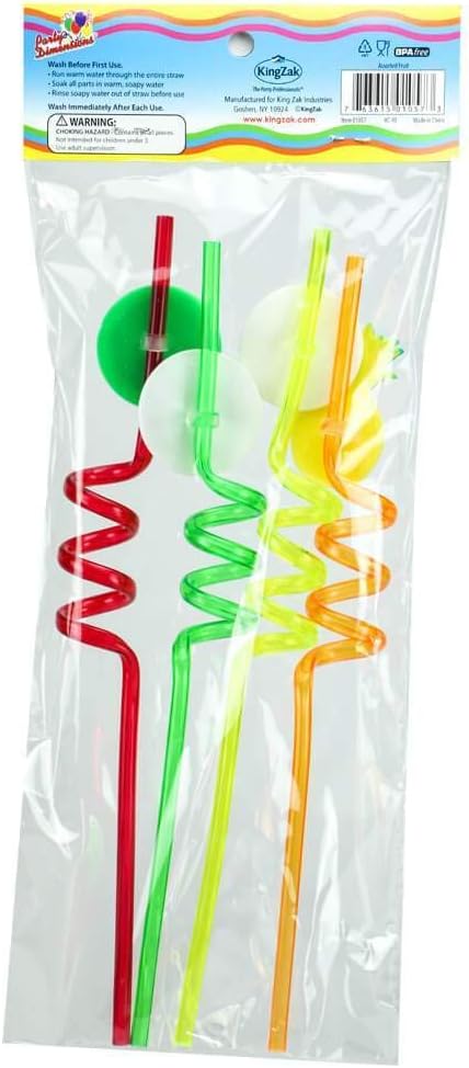 Magical Fruit Assorted Color Plastic Straws - 4 Pc Set - Perfect Party Favor Accessory for Kids
